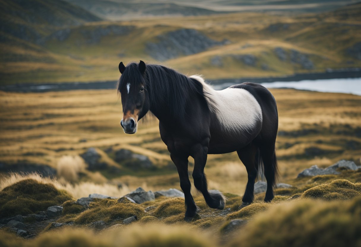 En islandsk hest som navigerer i steinete terreng, justerer sin gangart og holdning til det røffe landskapet