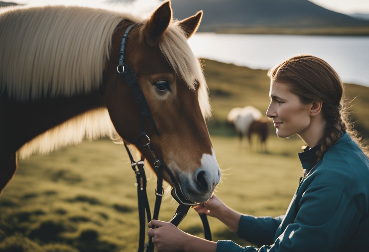 En rolig islandsk hest som blir stelt og tatt vare på i en fredelig, naturlig setting