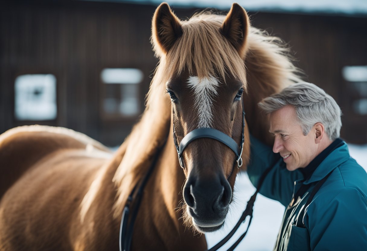 En islandsk hest blir stelt og sjekket av en veterinær for vanlige sykdommer