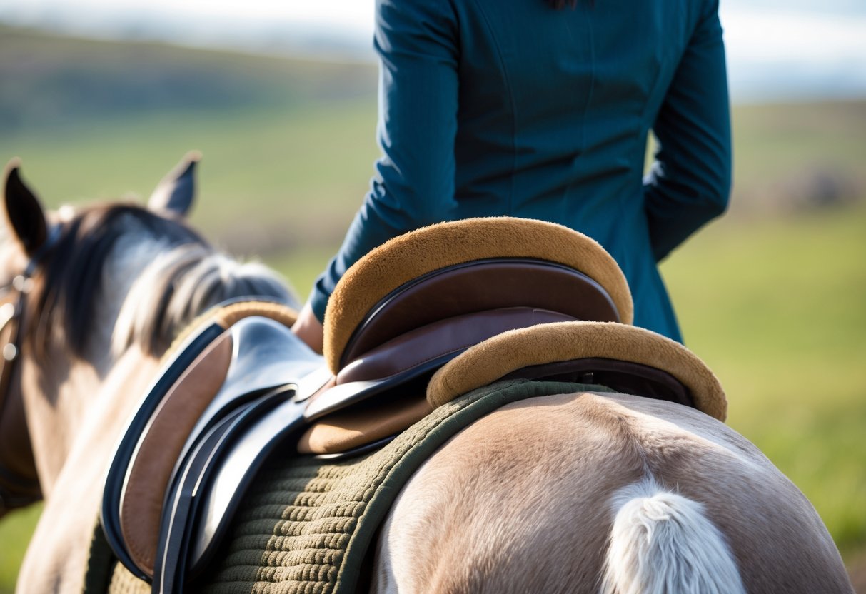 Nærbilde av en islandshest med sal og salgjord riktig plassert utendørs på en grønn beite.