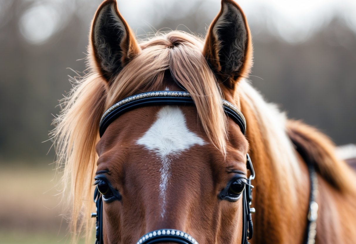 Nærbilde av et islandshesthode med islandstangbitt i munnen, utendørs.